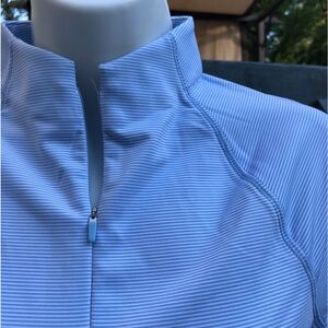 NEW W/ LOGO Women’s Peter Millar Golf Quarter Zip Blue White Stripe, Size Small